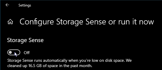 Turn storage sense on