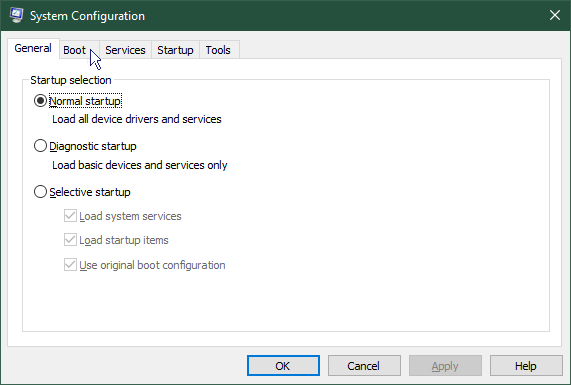 Start Windows in safe mode: System configuration