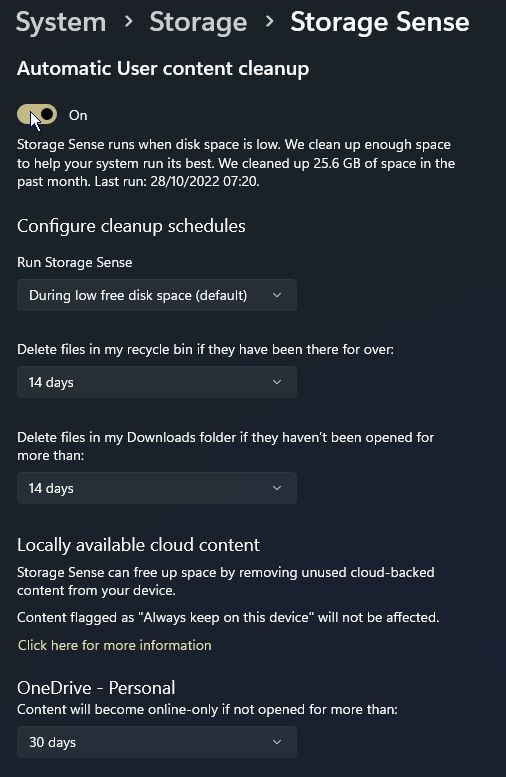 Windows 11 automatic cleanup