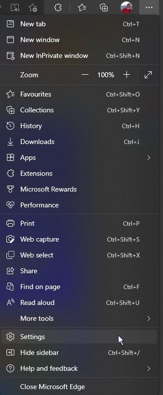 Microsoft Edge settings